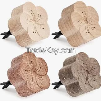 Aroma Wood Essential Oil Diffuser 4 Packs Minimalistic Decor Car Air Freshener Flower Diffuser Car Diffusers Wood Oil Wood Diffuser with Aromatherapy Car Diffuser Clip for Car Office Bedroom