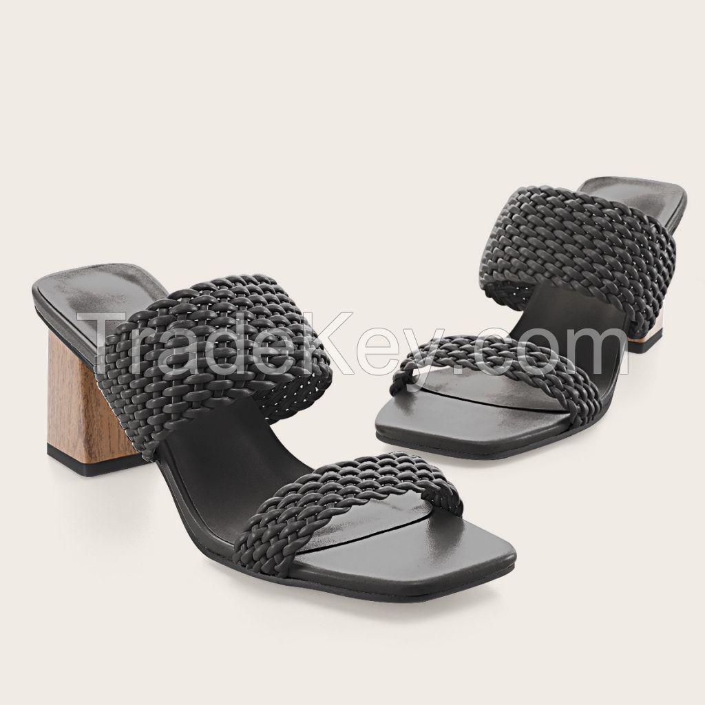 Braided Block Heel Slide Sandals