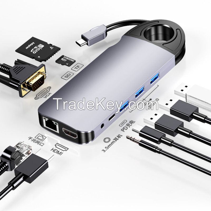 Type-C to USB HDMI VGA RJ45 PD 60W Hub (10 in 1 Hub)