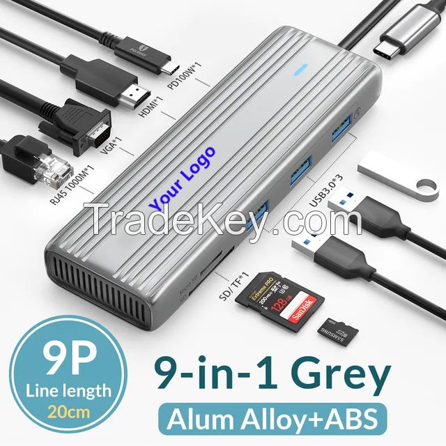 9 IN 1 USB C HUB Docking Station With USB 3.0 HDMI Card Reader For Laptop PC Computers