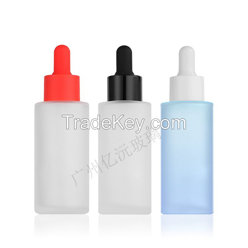 50ml straight round flat shoulder glass dropper bottle Red essence cylindrical frosting bottle