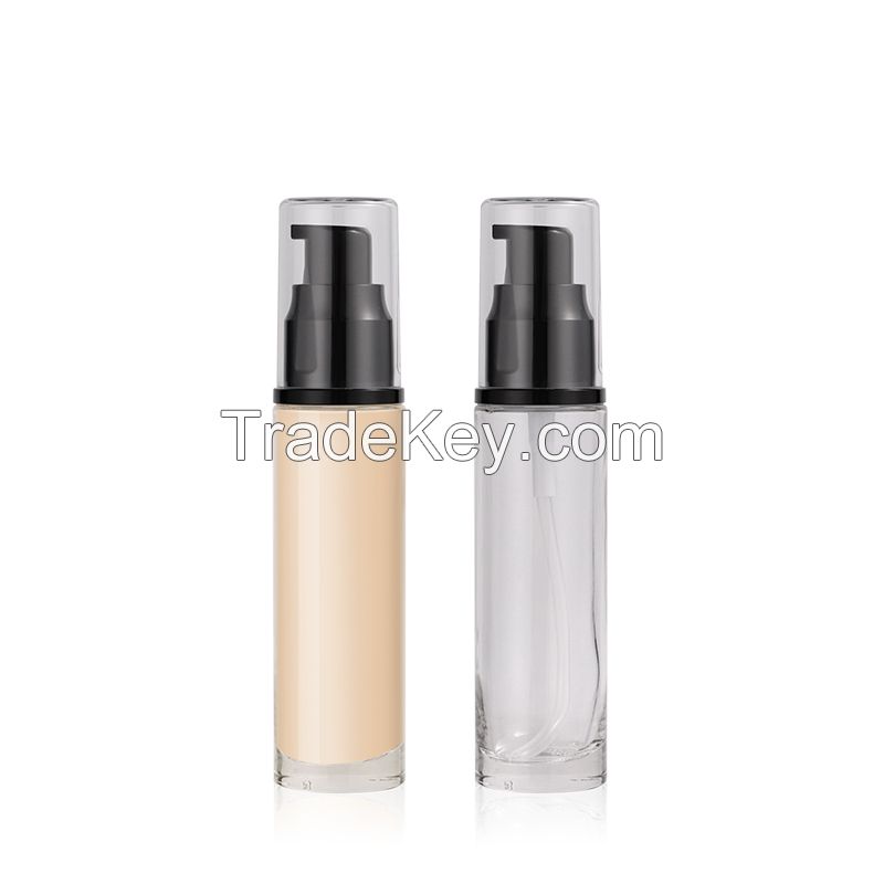 30ml cylindrical liquid foundation bottle, isolation cream bottle, essence liquid press pump, glass bottle, cosmetics and skin care serum bottle