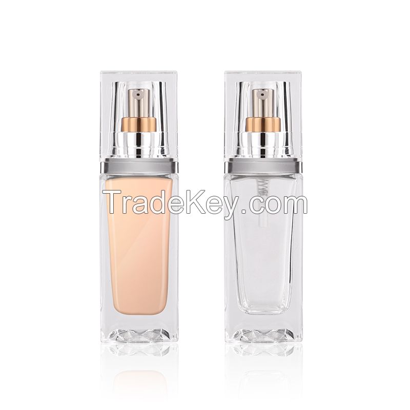 30ml square white gold liquid foundation acrylic cover BB cream glass bottle cosmetics skin care serum bottle