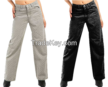 New Design Straight Women Denim Pants with rhinestone