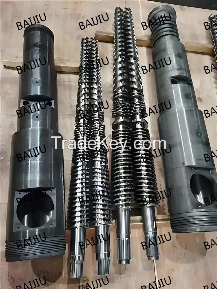 High wear-resistant bimetallic conical twin screw barrel for high calcium PVC pipe and PVC profile products.