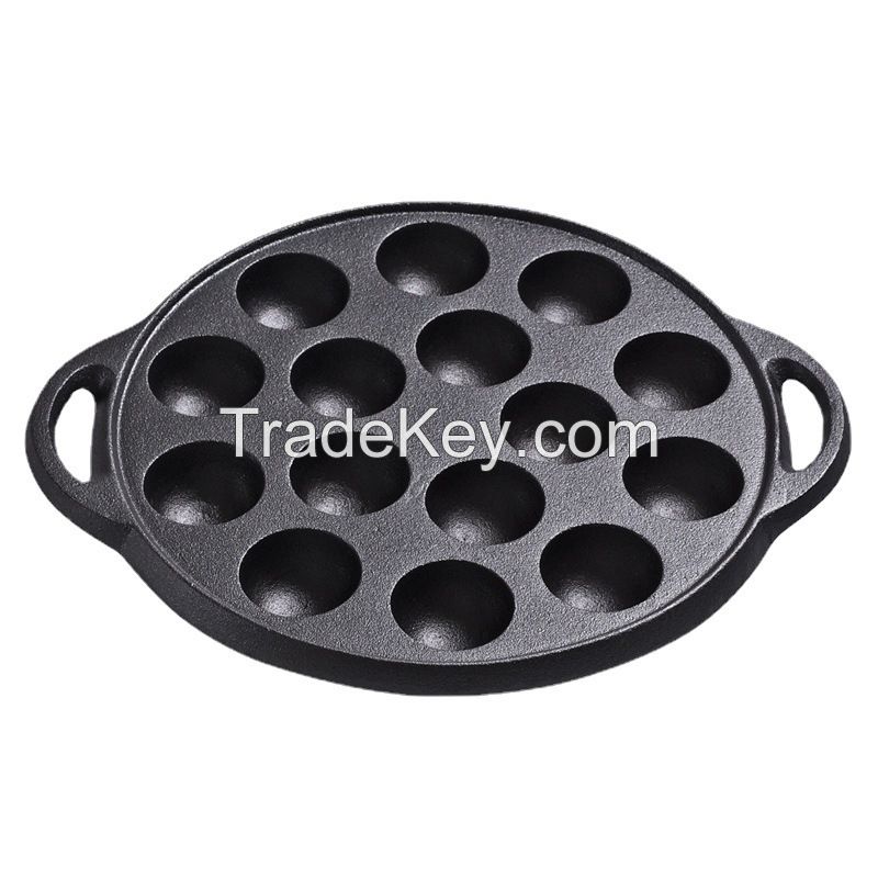 wholesale cast iron uncoated meatballs Octopus meatballs pan 15 hole uncoated non-stick barbecue machine thickened frying pan