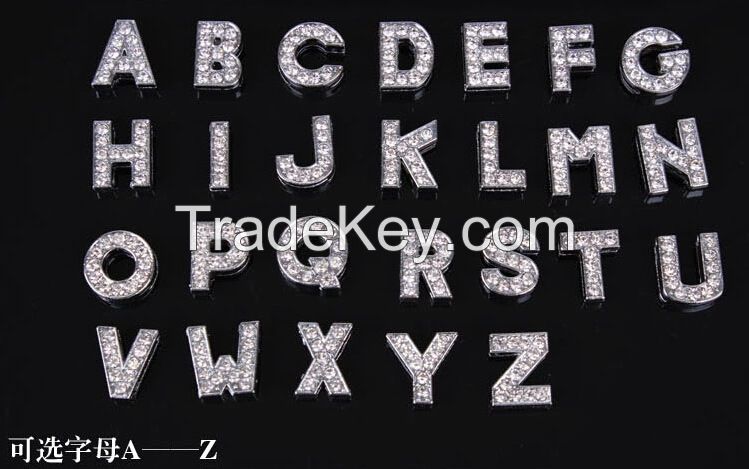 fashion jewelry accessories, alphabet charms with crystal, jewelry fundings