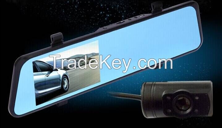 4.3inch LCD full hd 1080P dual car dvr g sensor car dvr double vehicle camera  gps auto rearview mir