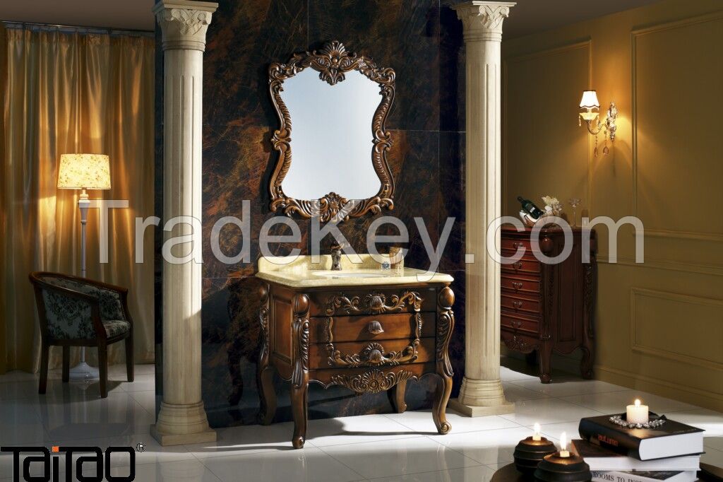 Luxury Royal Oak Hand-carved Antique Bathroom Cabinet with Onyx Vanity