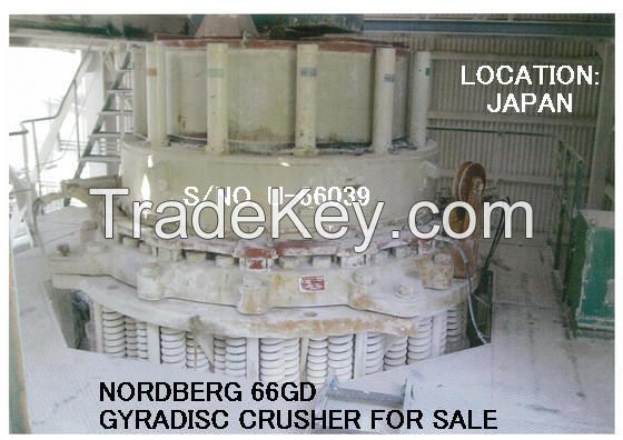 USED "UBE-NORDBERG" MODEL 66GD GYRADISC CRUSHER WITH HYDRAULIC OIL TANK AND CONTROL PANEL (WITHOUT MOTOR)