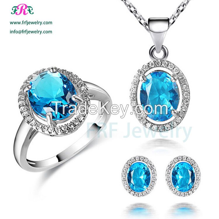 925 Sterling Silver Jewelry Set With Colorful Cubic Zircon Stones In Rhodium