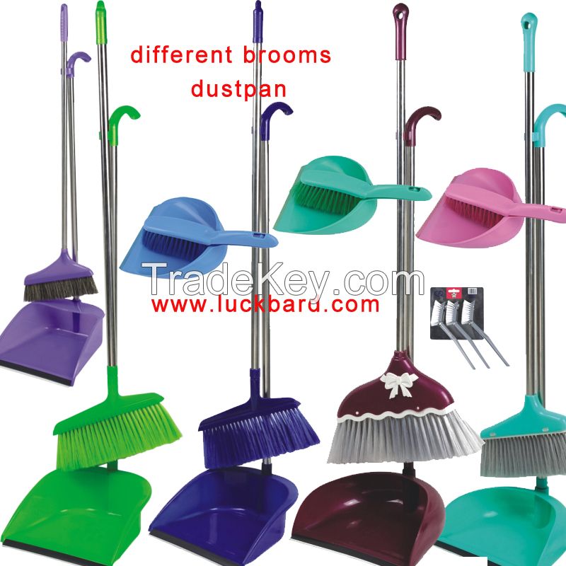 Plastic brooms and dustpans