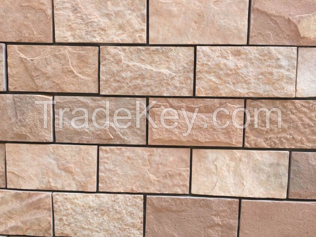 Pink and brown combination sandstone Mushroom stone for exterior wall cladding