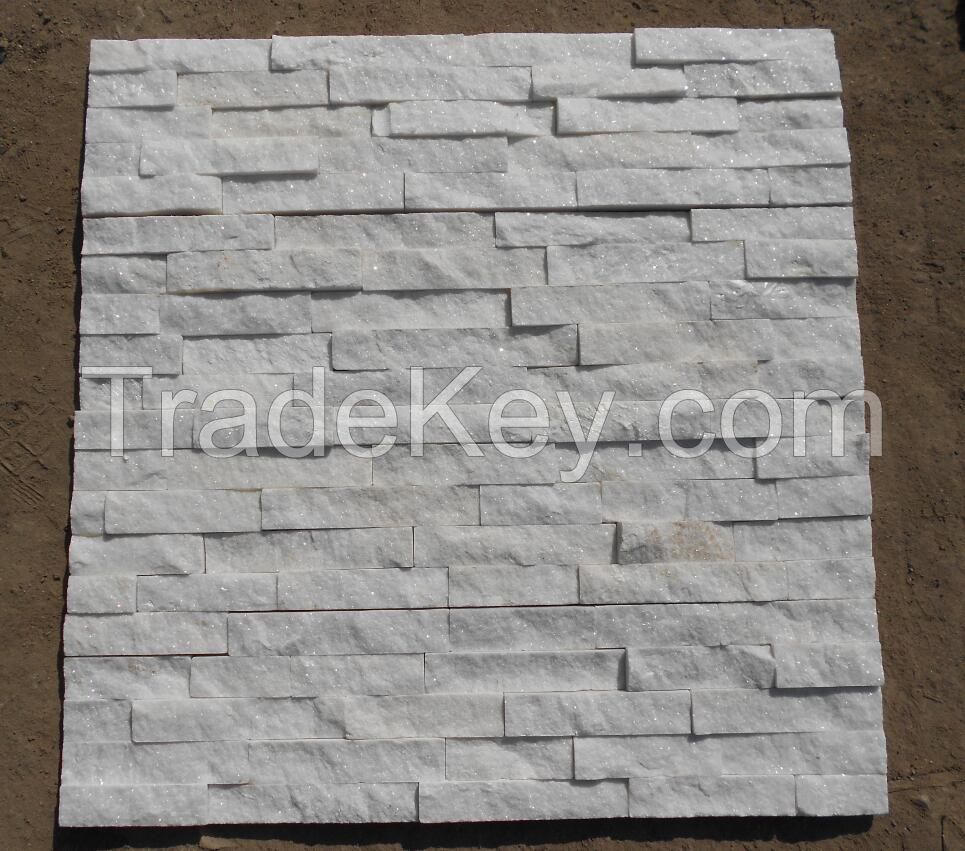 White cultured stone wall tile quartzite natural stone panel