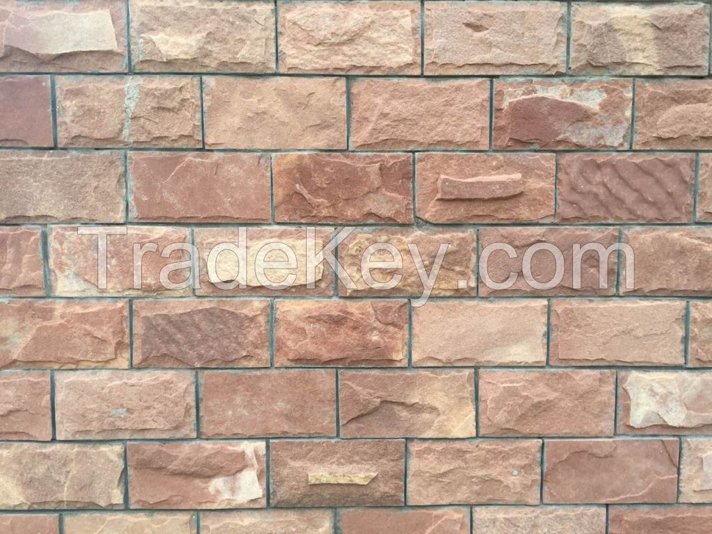 Pink and brown combination sandstone Mushroom stone for exterior wall cladding