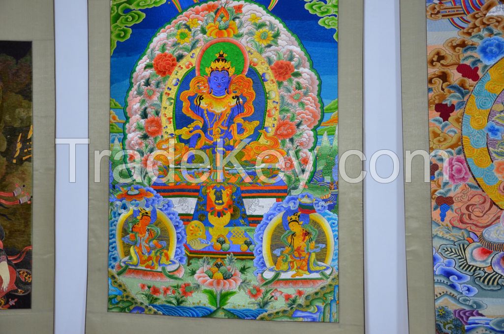 Thangka Tibet Buddha White Tara- 100% hand silk embroidery