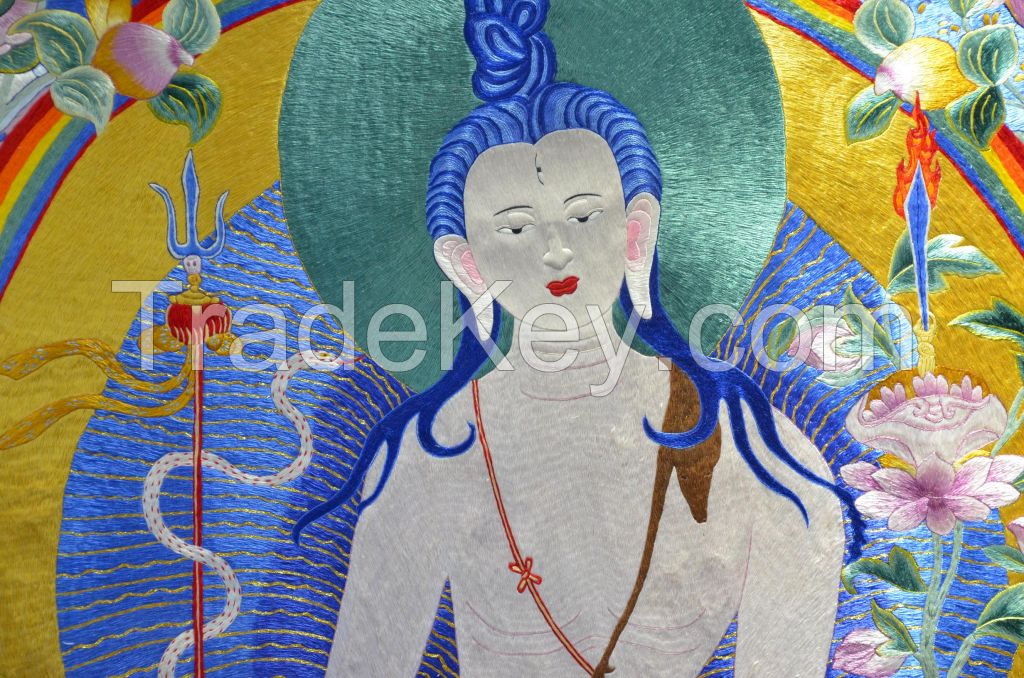 Thangka Tibet Buddha White Tara- 100% hand silk embroidery