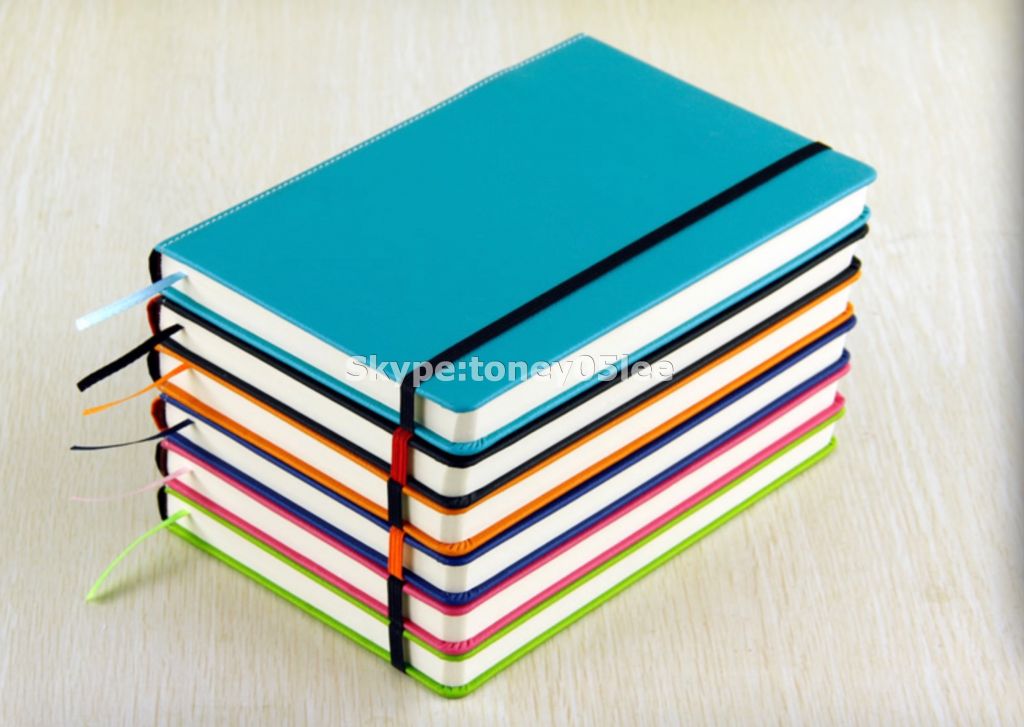 Notebook, spiral notebook, leather Notebook with elastic band, ribbon, Pocket, student stationery notebook