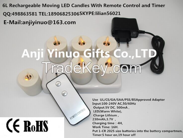 6L Rechargeable Moving LED Candles With Remote Control and Timer