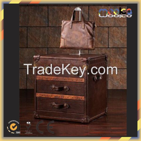 Antique leather Folding Storage Trunk Side Cabinet Box