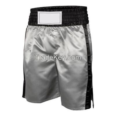 New Model 2017 Men"s Boxing Trunk, Kick Boxing Shorts: Silver With Black Trims.