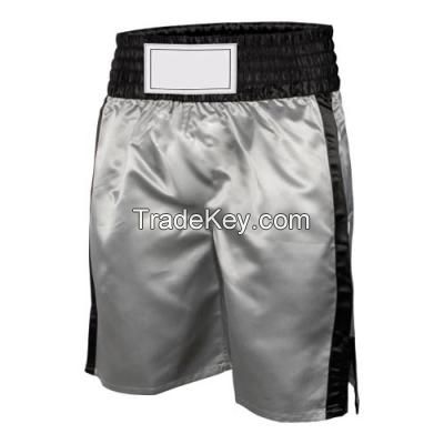 New Model 2023 Men"s Boxing Trunk, Kick Boxing Shorts: Silver With Black Trims.