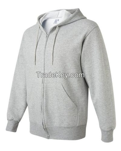 Full Zip Up Blank Plain Hooded Sweatshirt Sweater Hoodie Cotton Jacket Men's Zip Hoodie - Gray