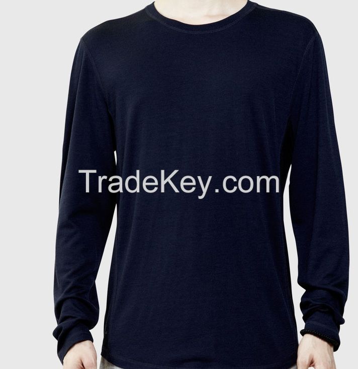 Men's t shirt long sleeve Navy Blue 100% Cotton. Customized T-shirts.