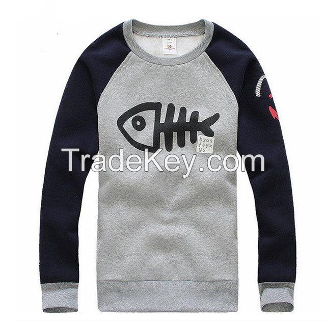 Men's Fashion O-Neck Casual High Quality Sweatshirts. Gray & Navy Sleeve.
