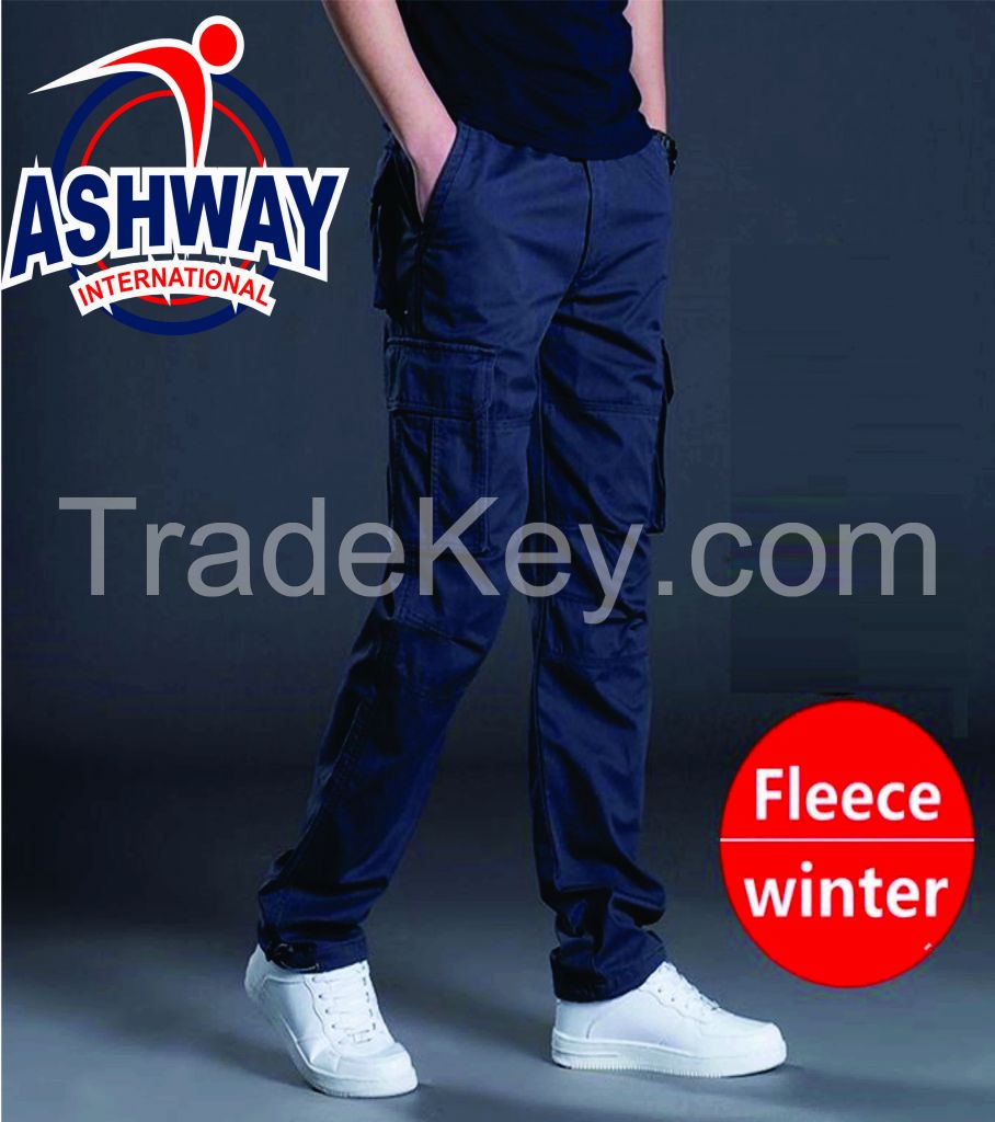 Fleece Men's Cargo Pants Men Casual Multi Pockets. ASHWAY Sweatpants With Pockets 80% Cotton 20% Polyester