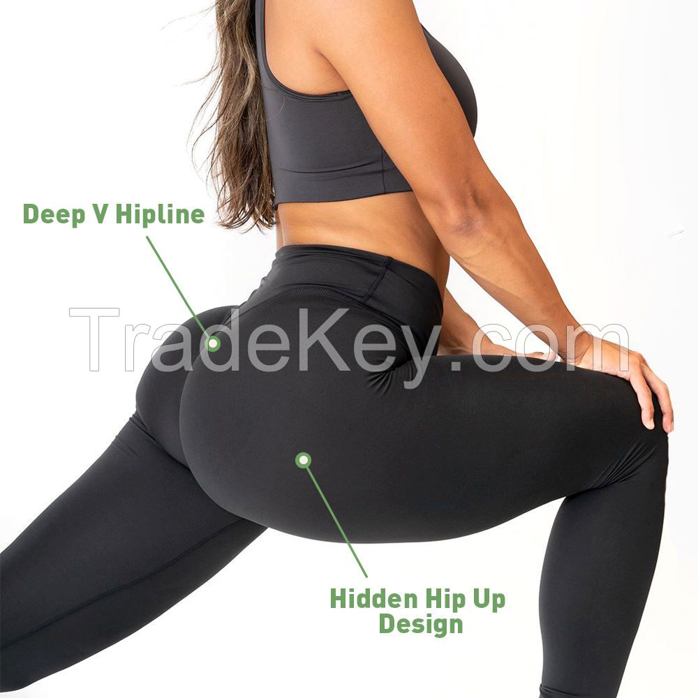 Gym Tights Yoga Pants Deep V Back Hidden Scrunch butt Fitness High Waist Leggings for women