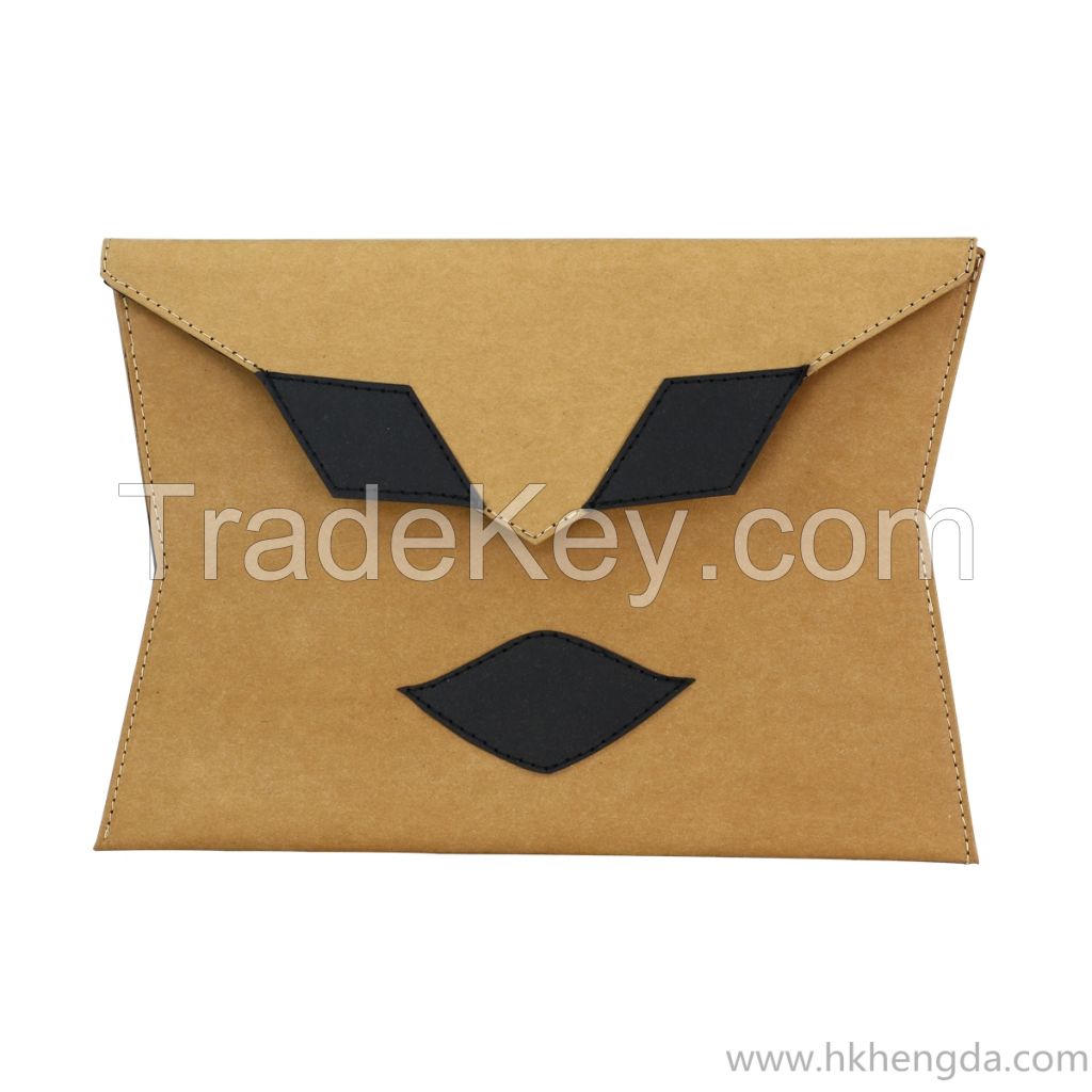 Fashion stitching washable kraft paper clutch bag