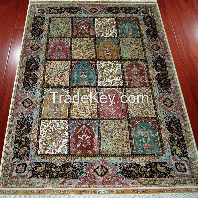 Hand Knotted 100% Silk Carpet Handmade Rug Turkish Four Season Garden Design 4X6 Bedroom Sizes 240L 400kpsi Double Knots Chinese Factory Wholesale Supplier