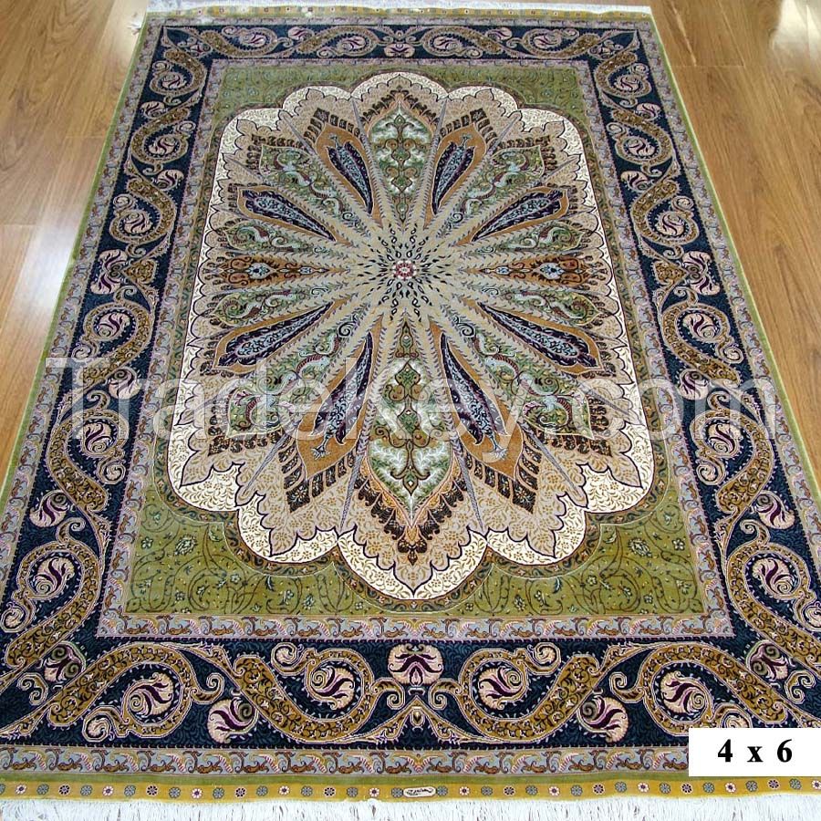 Turkish Pure Silk Carpets Handmade Oriental Area Rugs Online 6X9 Green 240L 400kpsi Double Knotted Turkey Design Chinese Factory Wholesale Supplier