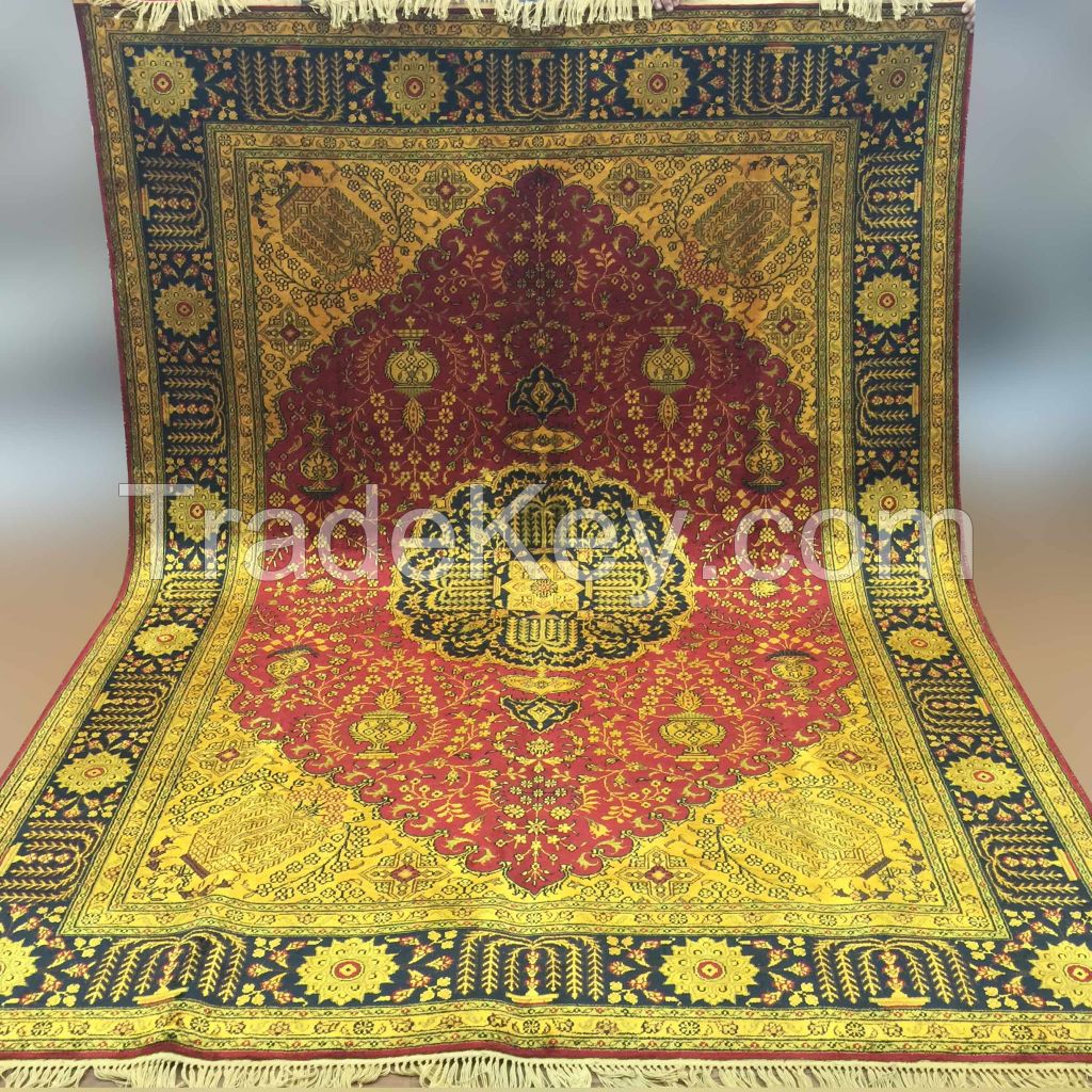 Vintage Antique Wash Old Rugs Gold Handmade Hand Knotted Oriental Persian Silk Carpets