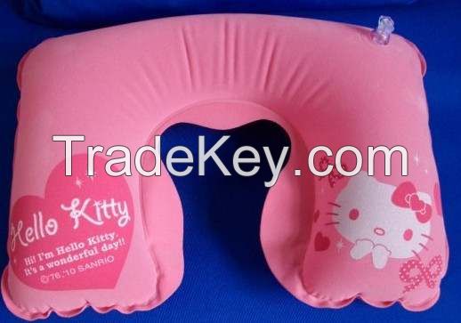 U shape PVC inflatable neck pillow with velour finish