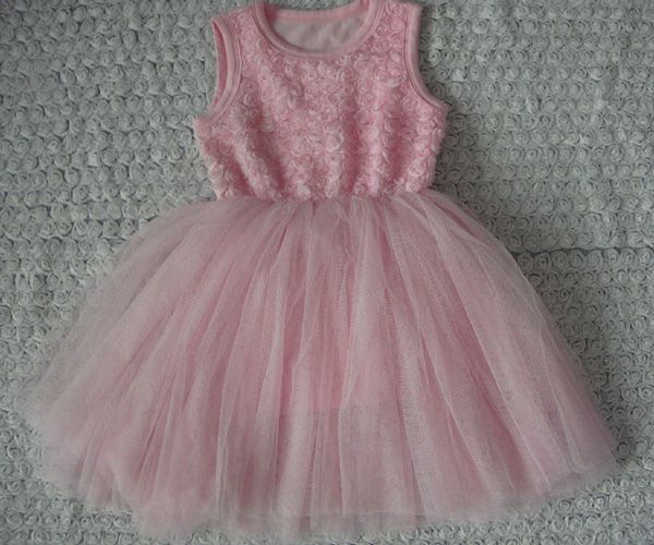 New design trendy sleeveless rosette pink baby tutu dress