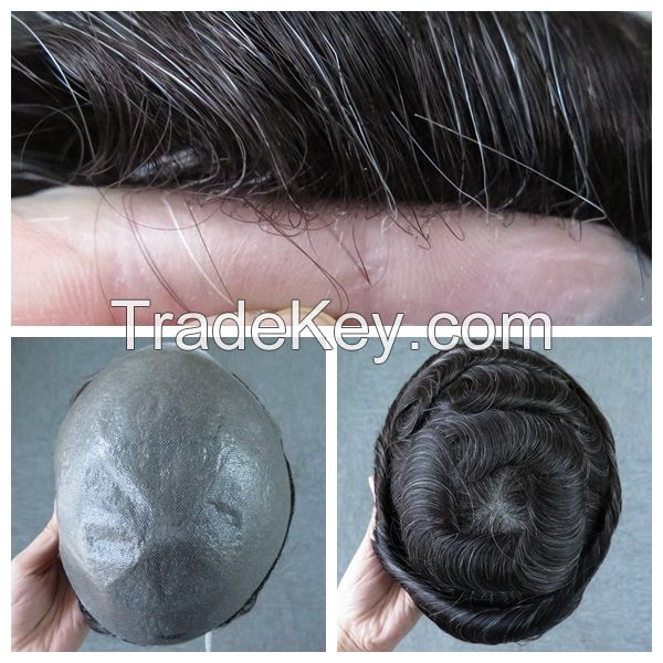 Thin skin Men toupee, wholesale hair replacement systems, natural invisible hairpieces
