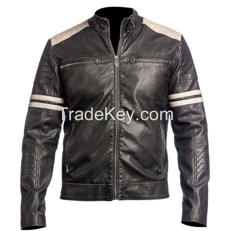 NEW Men's Leather Jacket Black Slim Fit Biker Vintage Motorcycle Cafe Racer