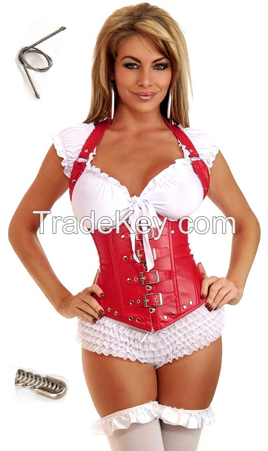 Red Spiral Steel Leather Underbust Corset 2824 S-2X