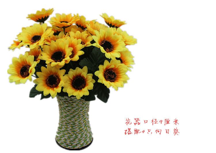 wholesale artificial sunflower bouquet 1 bunch of 7 heads silk sunflowers fake yellow flowers for home decoration wedding decor