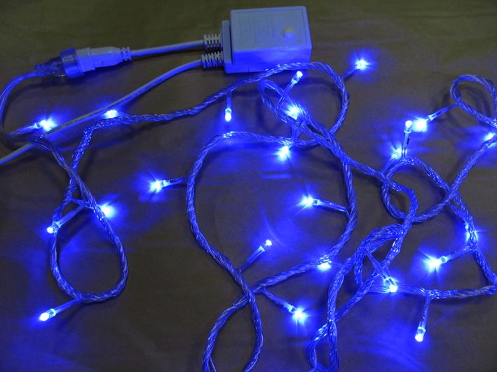 Sell LED string light with blue LED and white cable connectable 230V/110V/24V