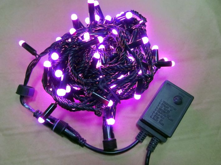 Sell LED string light with pink LED and black cable connectable 230V/110V/24V