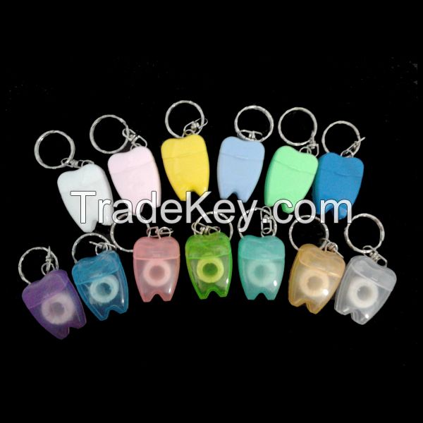 hot sale 15 tooth shape dental floss with keychain