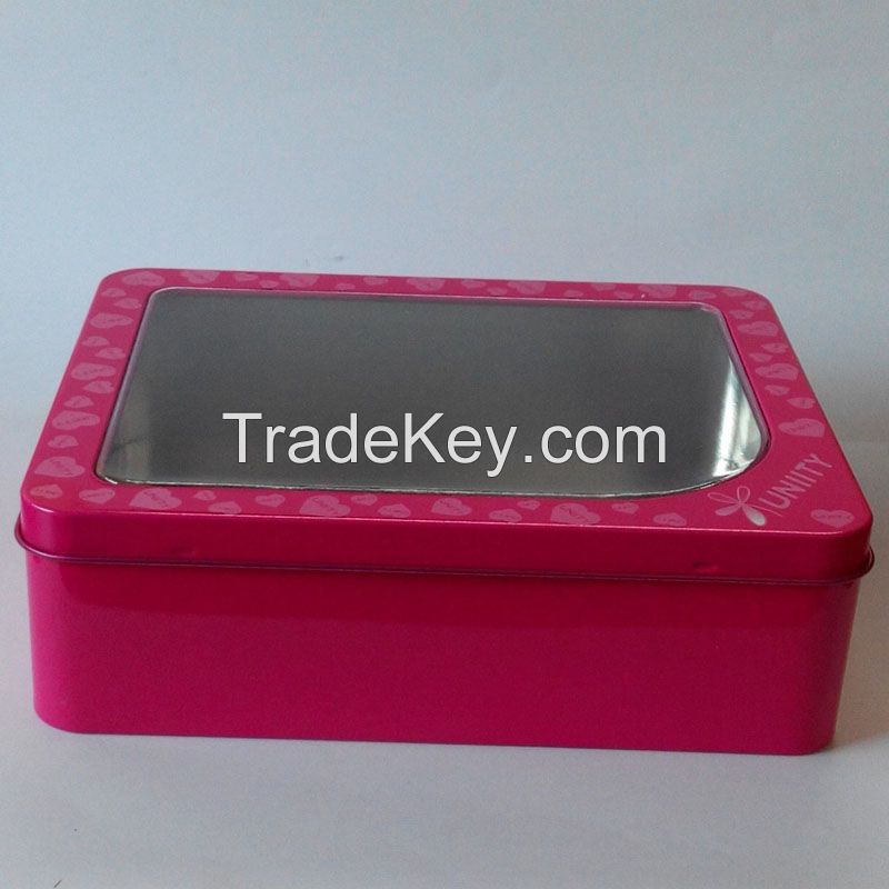 Rectangle tin box with clear window candy box