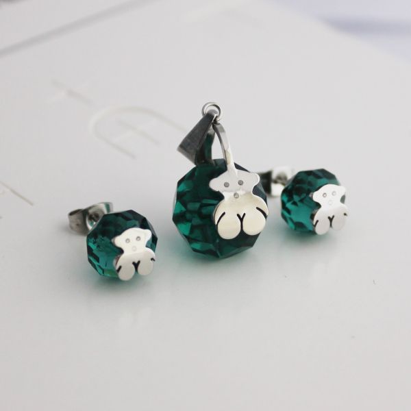 Charming new style stainless steel jewelry sets with emerald bear shape