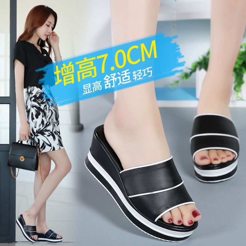 2018 Summer Woman Shoes Platform bath slippers Wedge Beach Flip Flops High Heel Slippers For Women Brand Black EVA Ladies Shoes