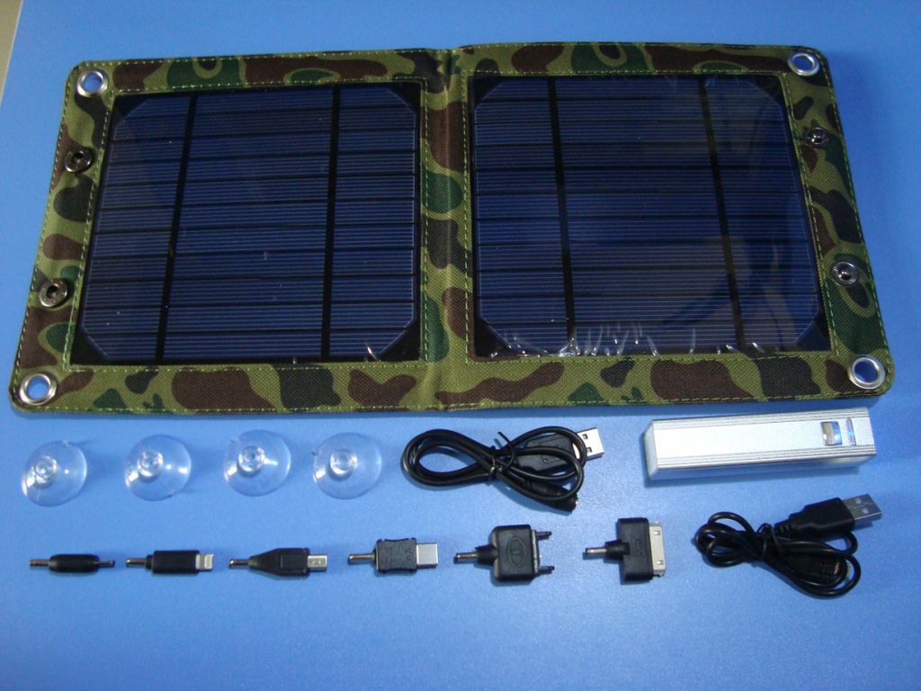 7watt foldable solar bag charger kit CY-707 with 2600mAh power bank fit for all 5V digit device