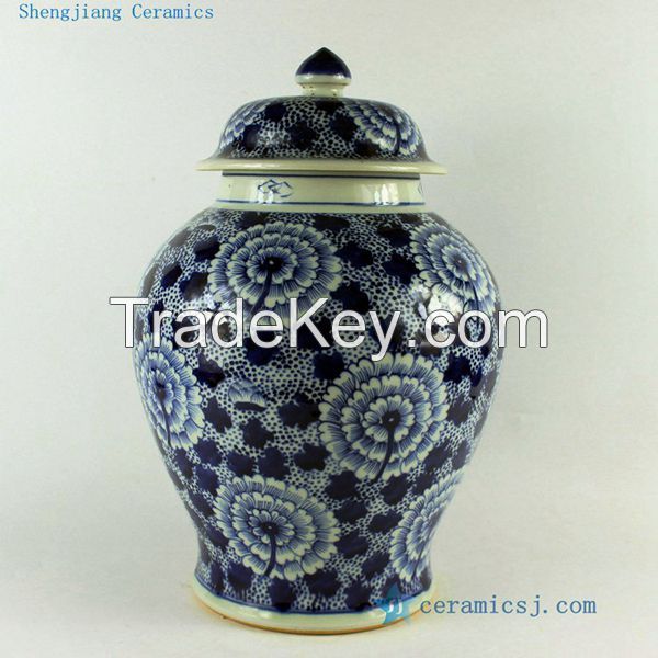 Blue and White Floral Chinese Ginger Jar