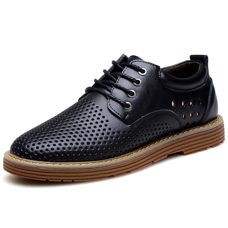 22208 Low cut lace up breathable leather sneakers fashionable flat men casual shoes